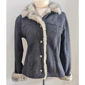 Womens Tasha Polizzi Faux Fur Trim Fleece Jacket Equestrian Western Black Sz S